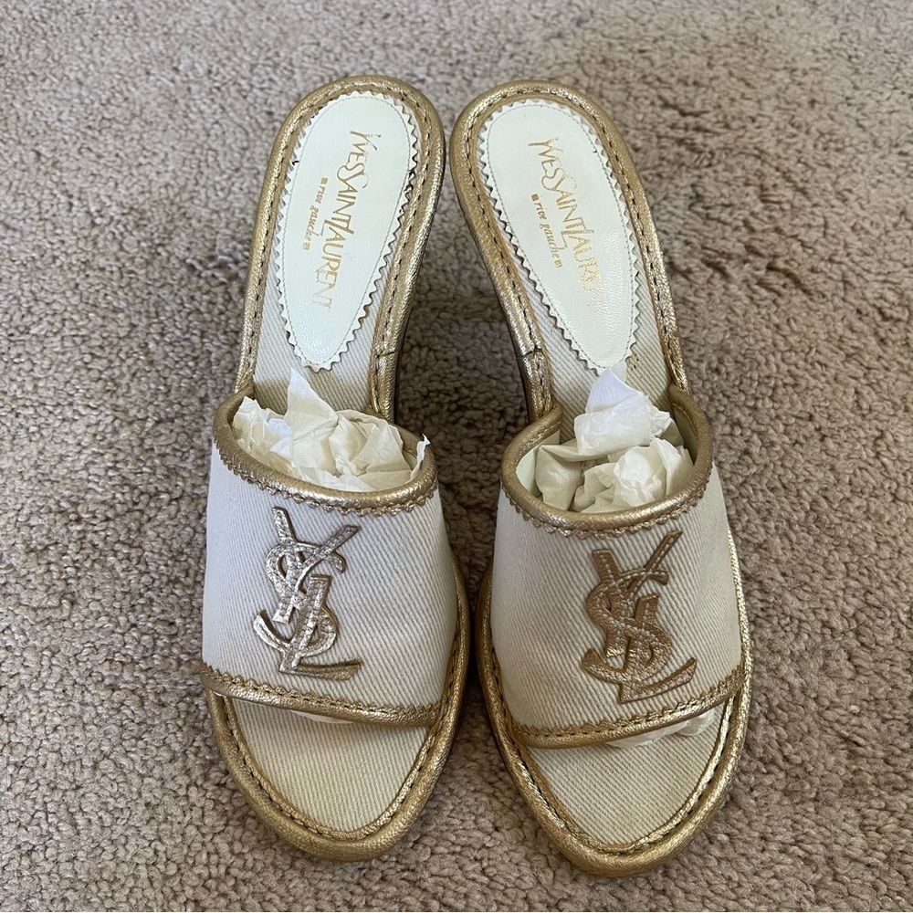 Yves Saint Laurent Gold Logo Mules size 37 Made in Italy - Picture 10 of 10